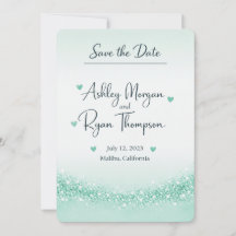 Mint Green Glitter Save the Date Card