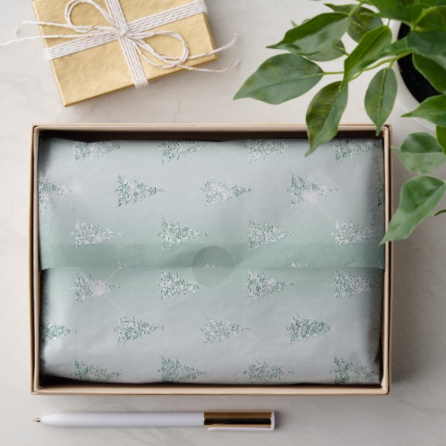 Mint Green Glitter Sparkle Christmas Trees  Tissue Paper (Gift)