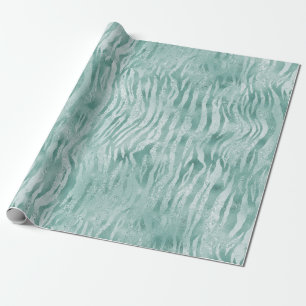 Mint Green Glitzy Zebra Print Wrapping Paper