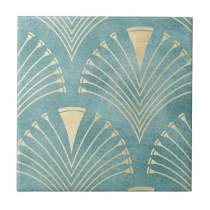 Mint green,gold,Art Deco pattern,vintage,retro ,Me Ceramic Tile