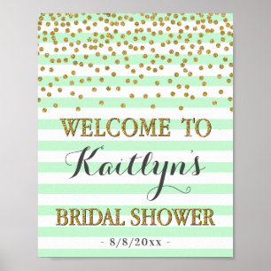 Mint Green Gold Bridal Shower Welcome Sign Decor