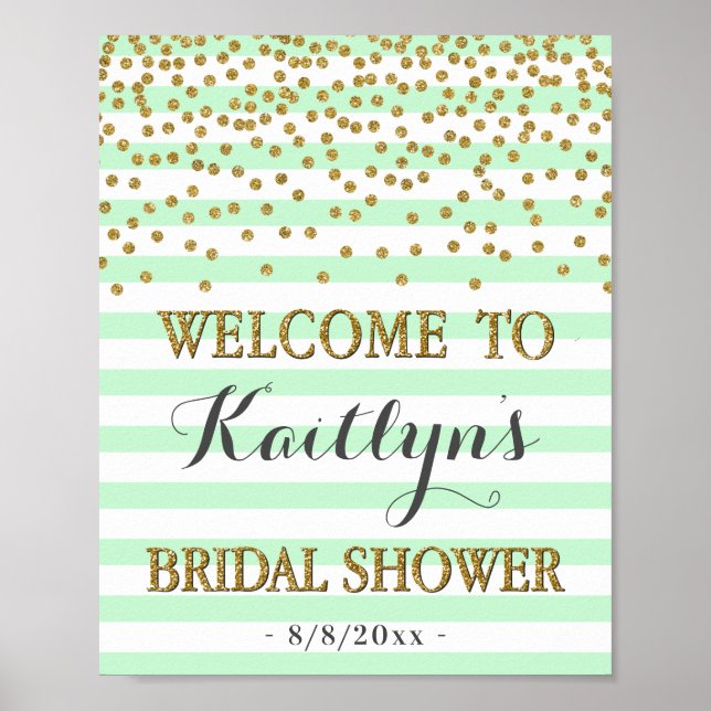 Mint Green Gold Bridal Shower Welcome Sign Decor (Front)