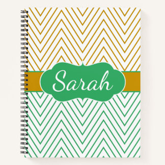 Mint Green Gold Chevron Personalized Pattern Notebook