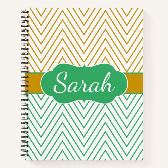 Mint Green Gold Chevron Personalized Pattern Notebook (Front)