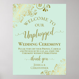 Mint Green & Gold Chic Unplugged Wedding Ceremony Poster