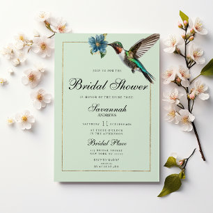 Mint green gold colourful hummingbird Bridal Showe Invitation