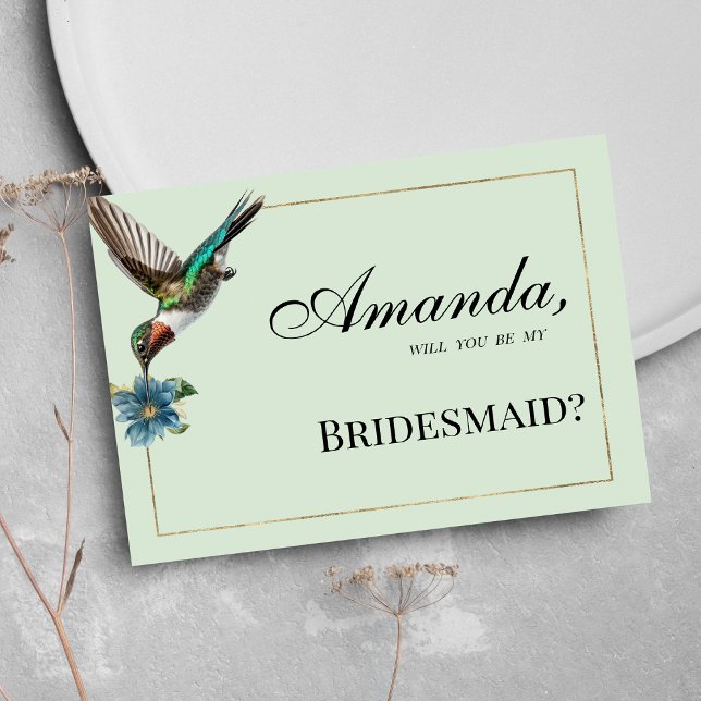 Mint green gold colourful hummingbird Bridesmaid Invitation (Mint green gold colorful hummingbird Bridesmaid )