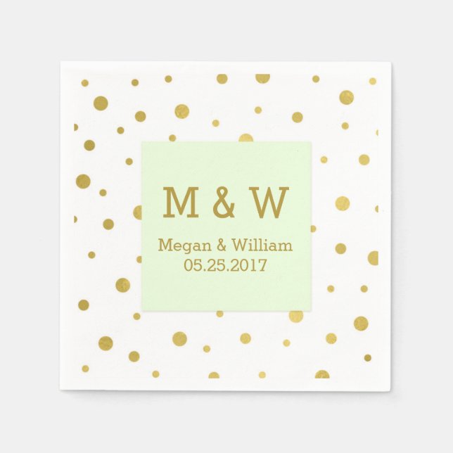 Mint Green Gold Confetti Wedding Monogram Napkin (Front)