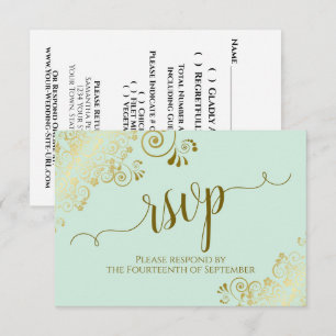 Mint Green & Gold Elegant Calligraphy Wedding RSVP Card