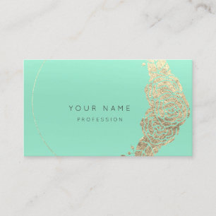 Mint Green Gold Flower Botanical Metallic MInimal1 Business Card