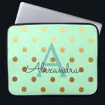 Mint Green & Gold Foil Polka Dots Monogram Laptop Sleeve<br><div class="desc">Mint Green and Gold Foil Polka Dots Elegant Monogram Case. This case can be customised to include your initial and first name.</div>