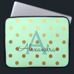 Mint Green & Gold Foil Polka Dots Monogram Laptop Sleeve<br><div class="desc">Mint Green and Gold Foil Polka Dots Elegant Monogram Case. This case can be customised to include your initial and first name.</div>