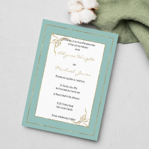 Mint green gold geometric glam bow Wedding Invitation
