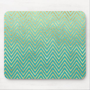 Mint Green Gold Glam Chevron Ombre Mouse Pad