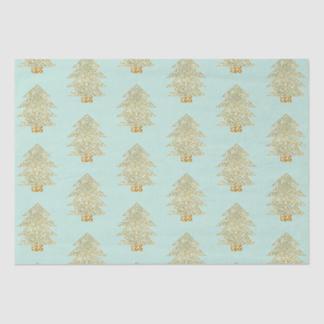 Mint Green Gold Glitter Christmas Trees Tissue Paper (Front)