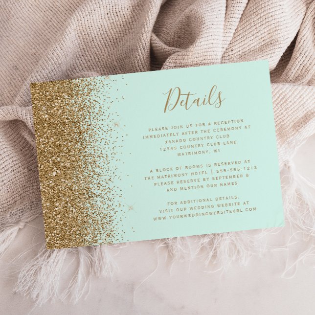 Mint Green Gold Glitter Wedding Details Enclosure Card (Creator Uploaded)