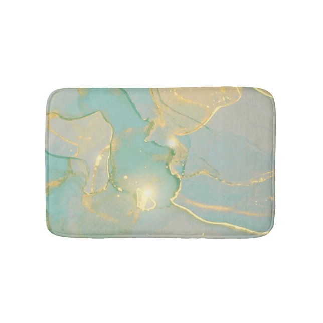 Mint Green Gold Marble: Textured Bath Mat (Front)