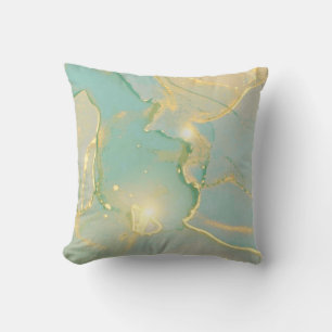 Mint Green Gold Marble: Textured Cushion