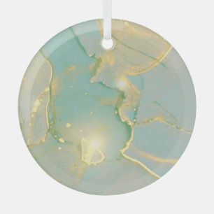 Mint Green Gold Marble: Textured Glass Tree Decoration