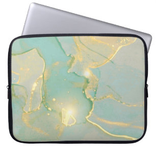 Mint Green Gold Marble: Textured Laptop Sleeve