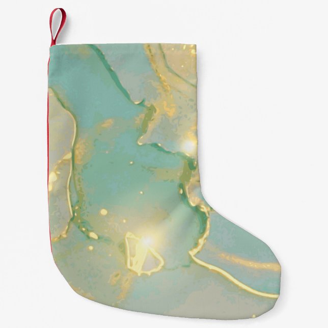 Mint Green Gold Marble: Textured Small Christmas Stocking (Front)