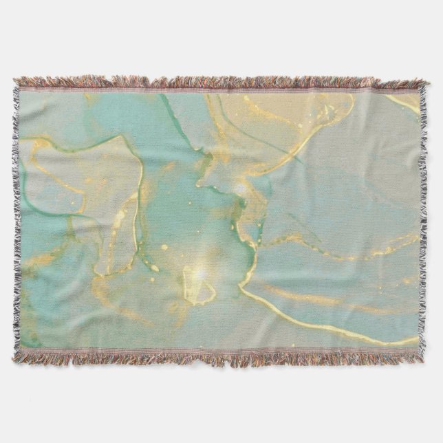 Mint Green Gold Marble: Textured Throw Blanket (Front)