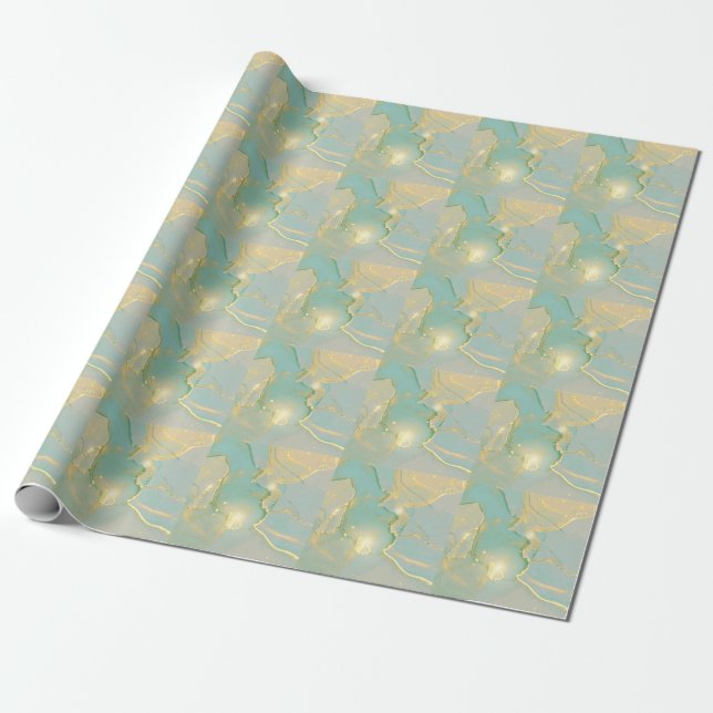 Mint Green Gold Marble: Textured Wrapping Paper (Unrolled)