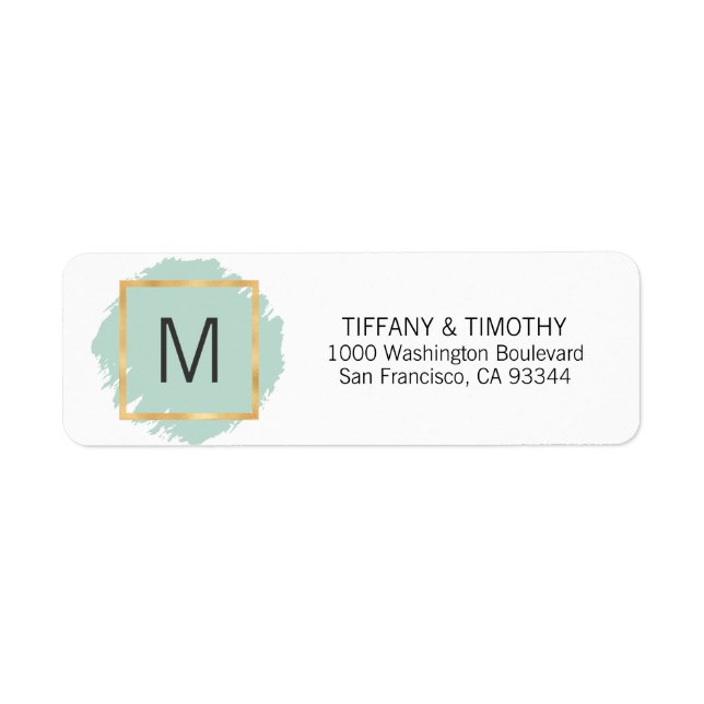 Mint Green Gold Monogram Return Address Return Address Label (Front)