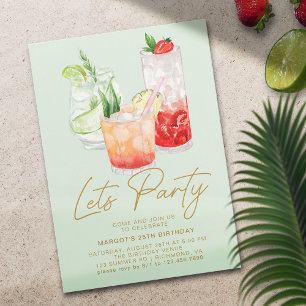 Mint Green + Gold   Summer Cocktail Party Birthday Invitation