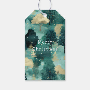 Mint Green Gold Trees Christmas Gift Tags