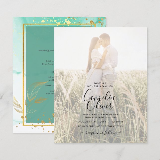 Mint Green Gold WEDDING Alcohol Ink Abstract (Front/Back)