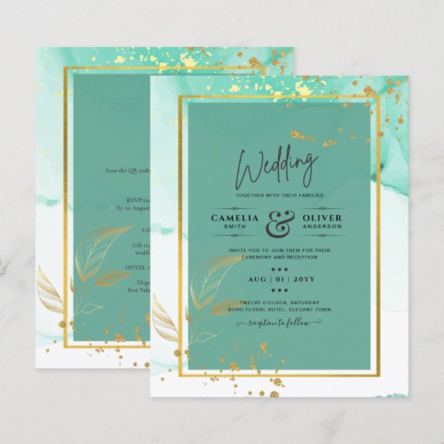 Mint Green Gold WEDDING Alcohol Ink Abstract (Front/Back)