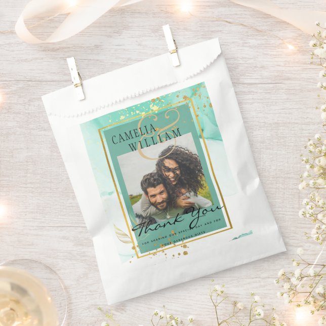 Mint Green Gold WEDDING Alcohol Ink Abstract Favour Bag (Clipped)