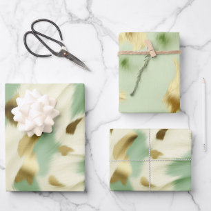 Mint Green Gold White Cowhide Wrapping Paper Sheet