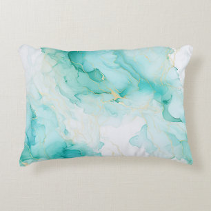Mint Green Gold White Marble Decorative Cushion