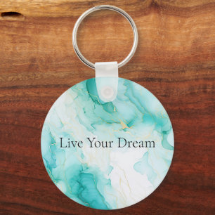 Mint Green Gold White Marble Key Ring