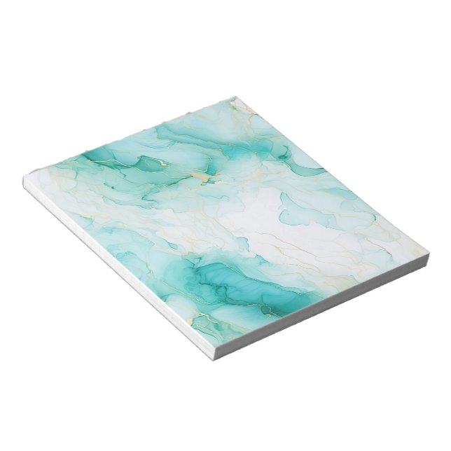 Mint Green Gold White Marble Notepad (Angled)