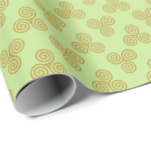 Mint Green Golden Royal Celtic Ornament Heraldic Wrapping Paper