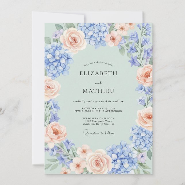 Mint Green Graceful Summer Wedding Invitation (Front)