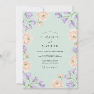Mint Green Graceful Sweet Pea Wedding Invitation