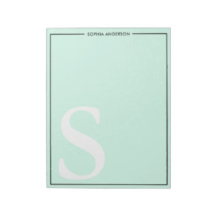Mint Green Graphic Monogram Personalised Name Notepad