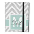 MINT GREEN, GRAY CHEVRON PATTERN PERSONALIZED
