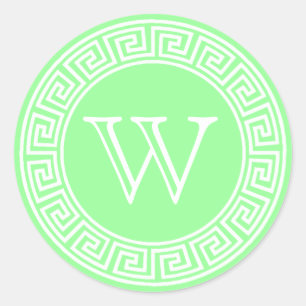 Mint Green Greek Key Monogram Envelope Seals