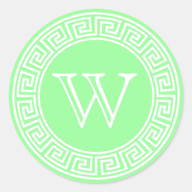 Mint Green Greek Key Monogram Envelope Seals (Front)