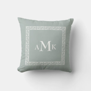 Mint green Greek Key Monogrammed Throw Pillow