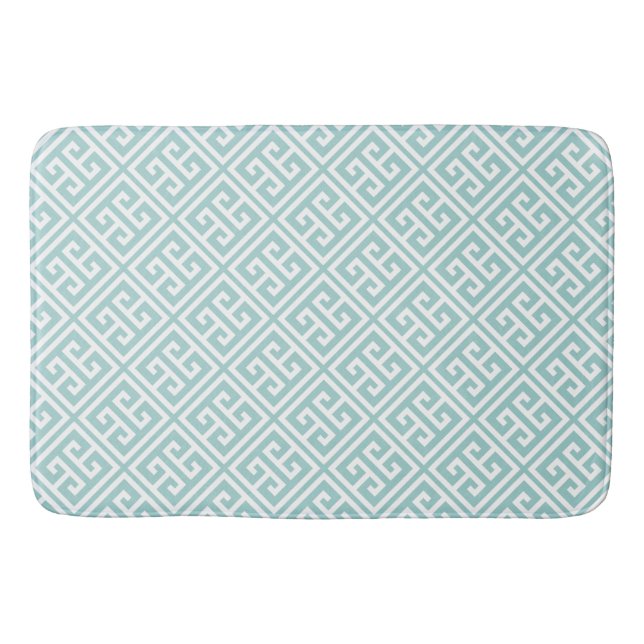 Mint Green Greek Key Pattern Bath Mat (Front)