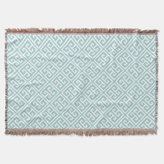 Mint Green Greek Key Pattern Throw Blanket (Front)
