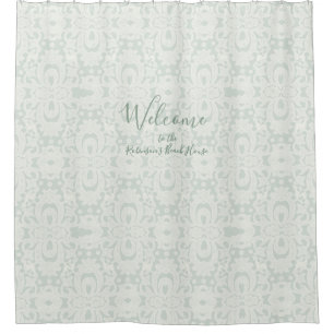 Mint Green Grey Beach Ocean Damask Brocade Pattern Shower Curtain