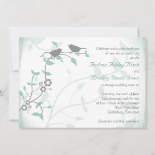 Mint Green Grey Birds Wedding Invitation