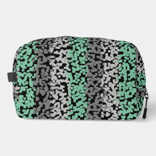 Mint green, grey black digital pixelated stripes dopp kit